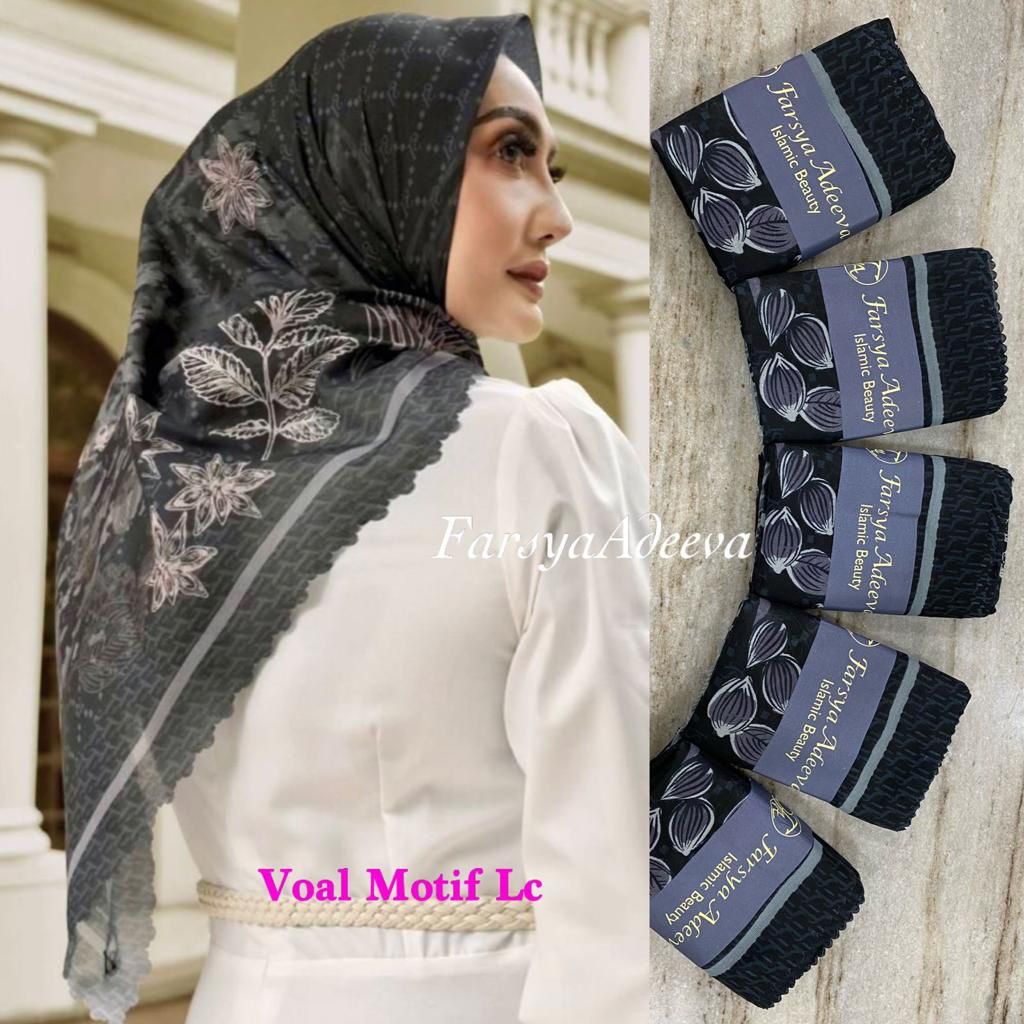 Kerudung segiempat motif terbaru segiempat motif deenay kw bahan voal grosir segiempat motif termurah Safa Hijab-BUNGA MERAK HITAM