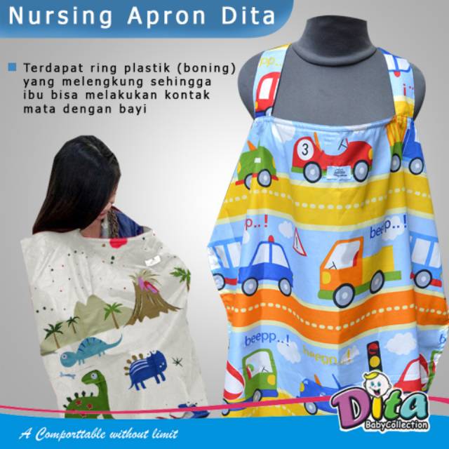 Celemek menyusui Nursing Apron menysui Dita 1 dan 2 Lapis ada kantong, penutup menyusui