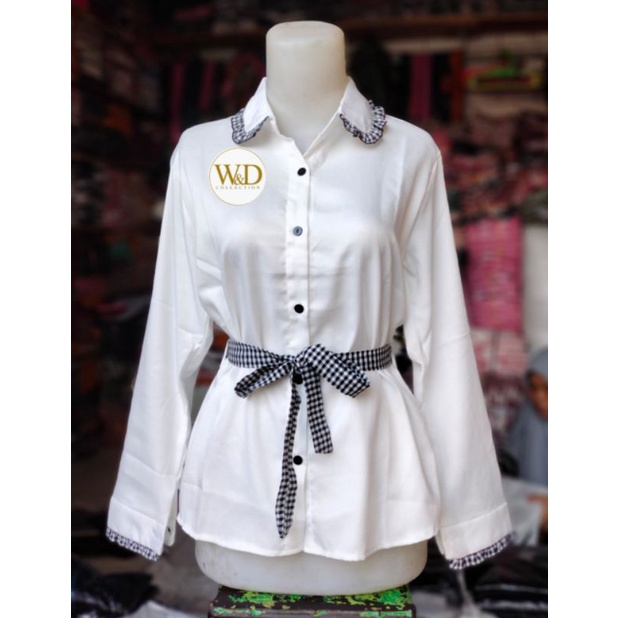 Blouse Wanita Kemeja Polos Putih Hitam Cewek Atasan Casual Moscrepe 097-6