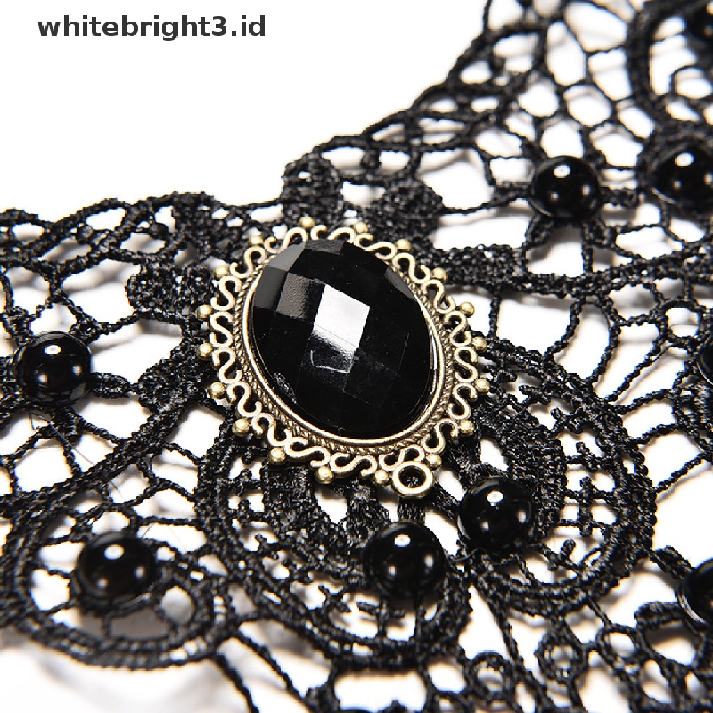 {whitebright3.id} Black Lace&amp; Beads Choker Victorian Steampunk Style Gothic Collar Necklace Gift ,