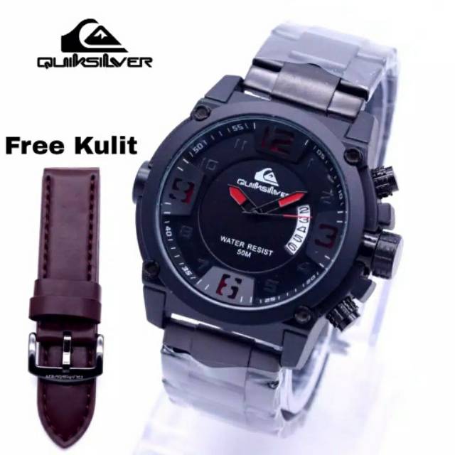 JAM TANGAN PRIA QUIKSILVER SABIT PAKET BONUS KULIT JARUM MERAH