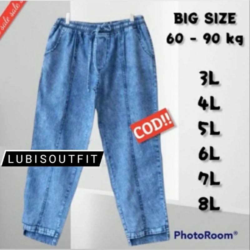 BAGGY PANTS JEANS JUMBO/CELANA WANITA JUMBO FULL KARET muat bb sampai 110kg