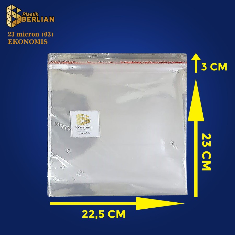 

22,5 x 23 cm Plastik OPP EKONOMIS 23micron (100 lbr) (lem/seal)