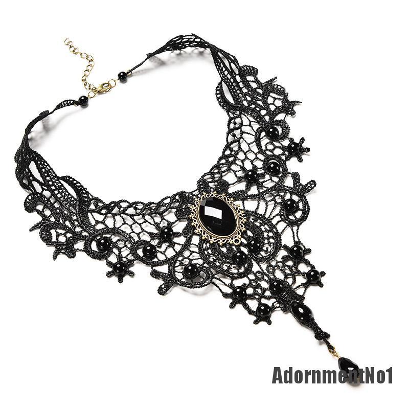 (Adornmentno1) Kalung Choker Lace Hitam Gaya Gothic / Victoria / Steampunk Untuk Wanita