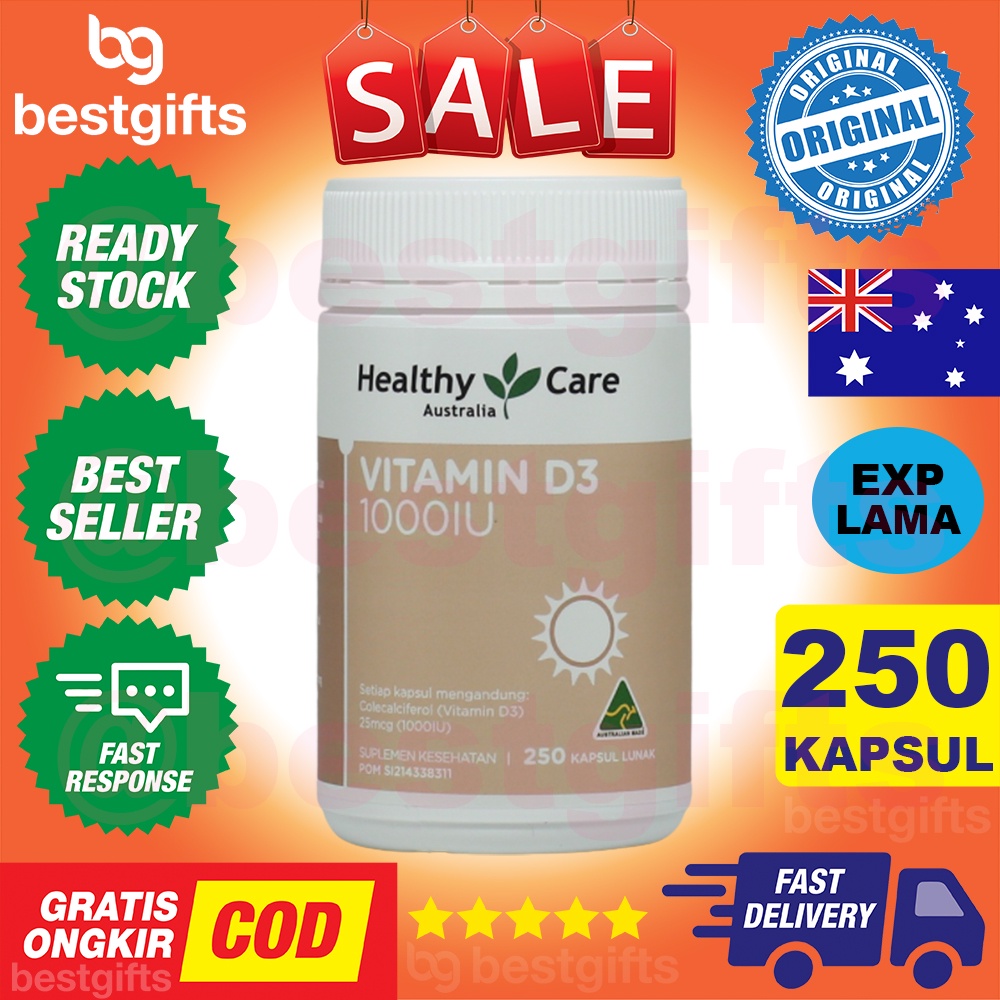 HEALTHY CARE AUSTRALIA VITAMIN D3 1000 IU KEKEBALAN DAYA TAHAN IMUN TUBUH PENYERAPAN KALSIUM 250 KAPSUL