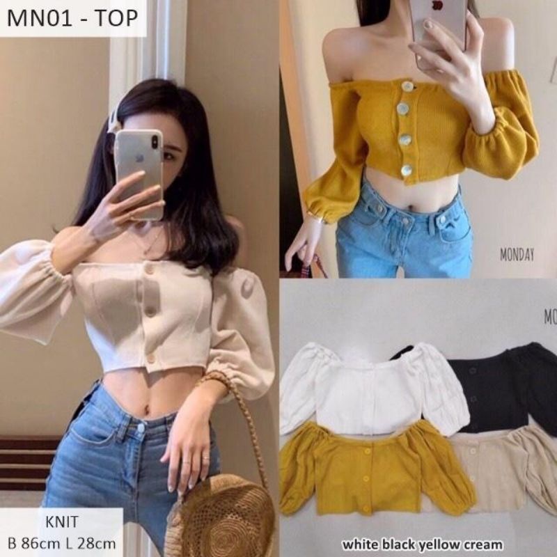 MDLV ~ BAJU RAJUT CROP BUTTON ANGEL // SABRINA CROP RAJUT // FASHION WANITA