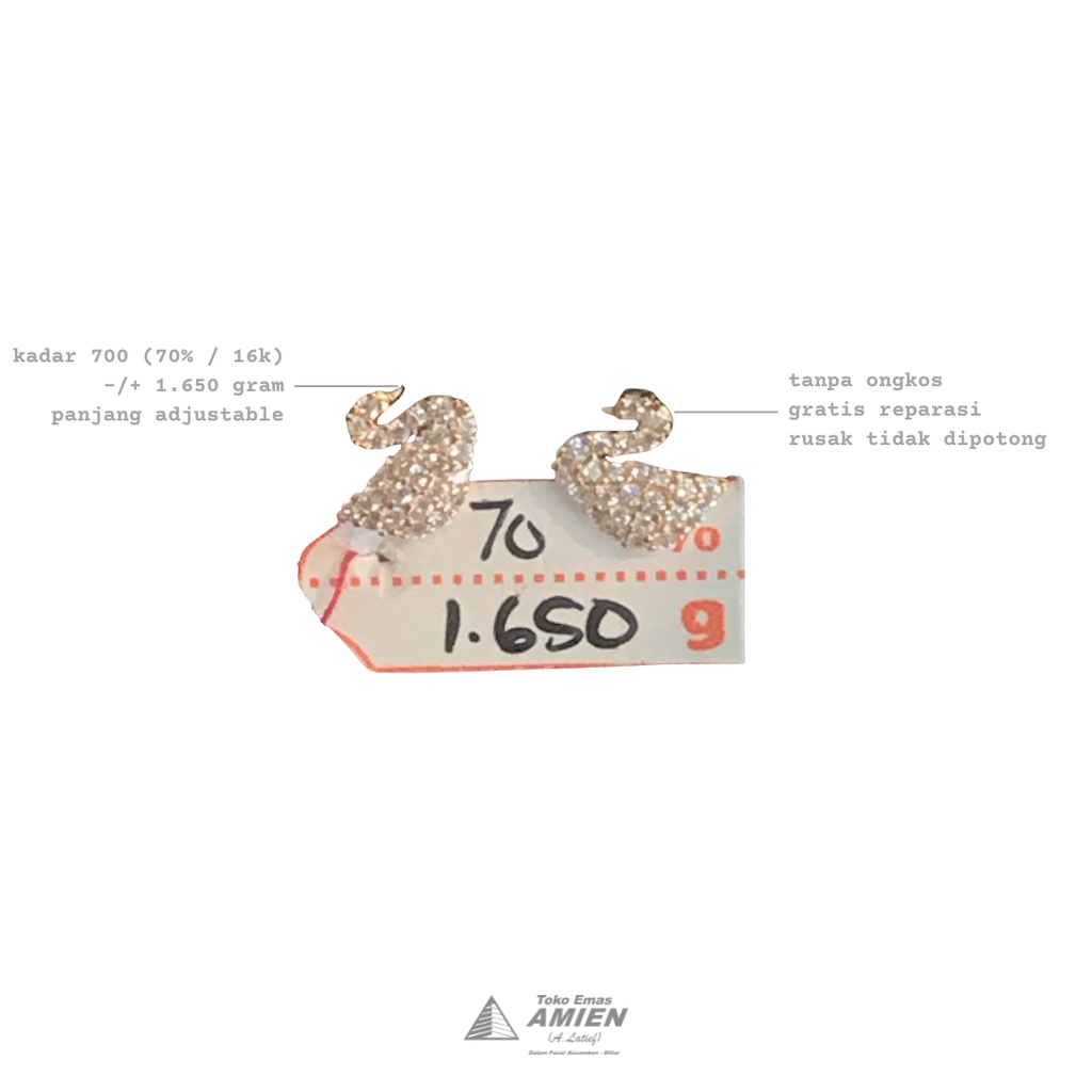 Toko Emas Amien Anting Emas Asli Kadar 700 (70% / 16K) 1.650 Gram - Giwang Angsa Swan Permata