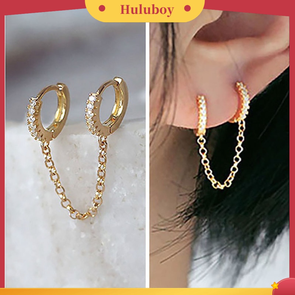 Hu Hu Hu Hu Hu Alat Bantu Pasang Kacamata♡ 1 Pasang Anting Hoop Rumbai Rantai Cubic Zirconia Untuk Wanita