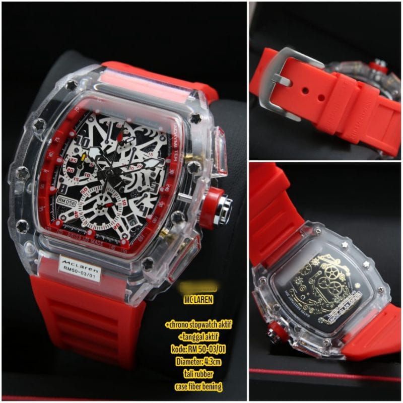 JAM TANGAN RM PRIA TRANSPARAN CHRONO AKTIF BISA COD