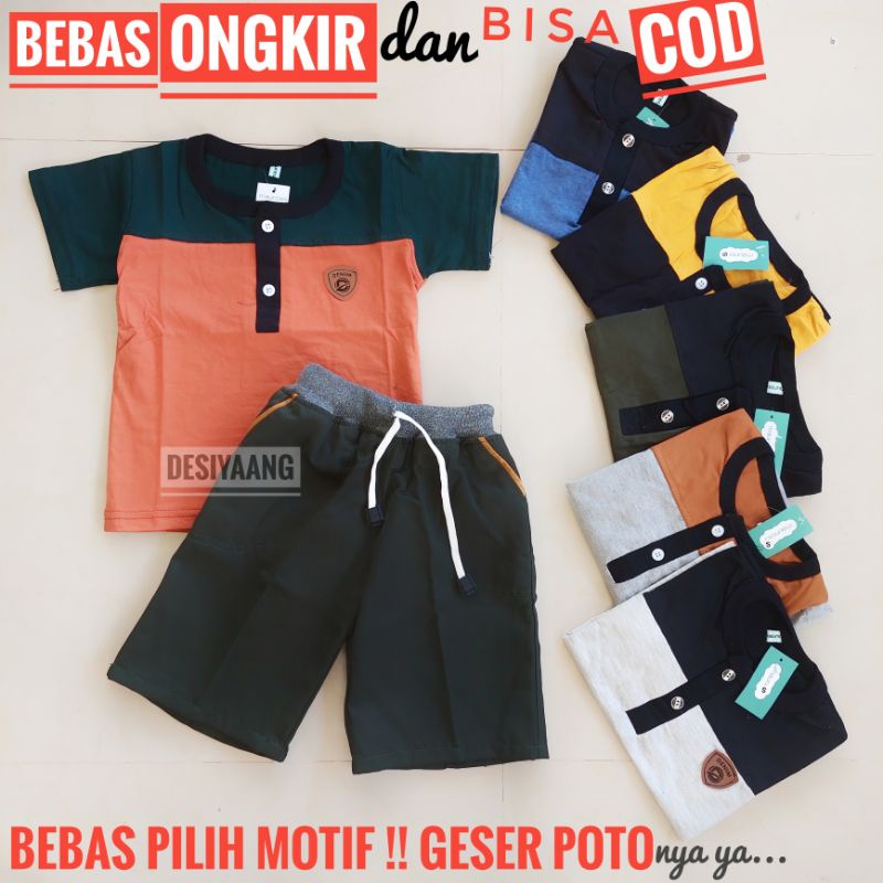 SETELAN ANAK LAKI LAKI KAOS OBLONG KANCING DENGAN CHINOS PENDEK SIZE S USIA 1 2 3 4 5 6 7 8