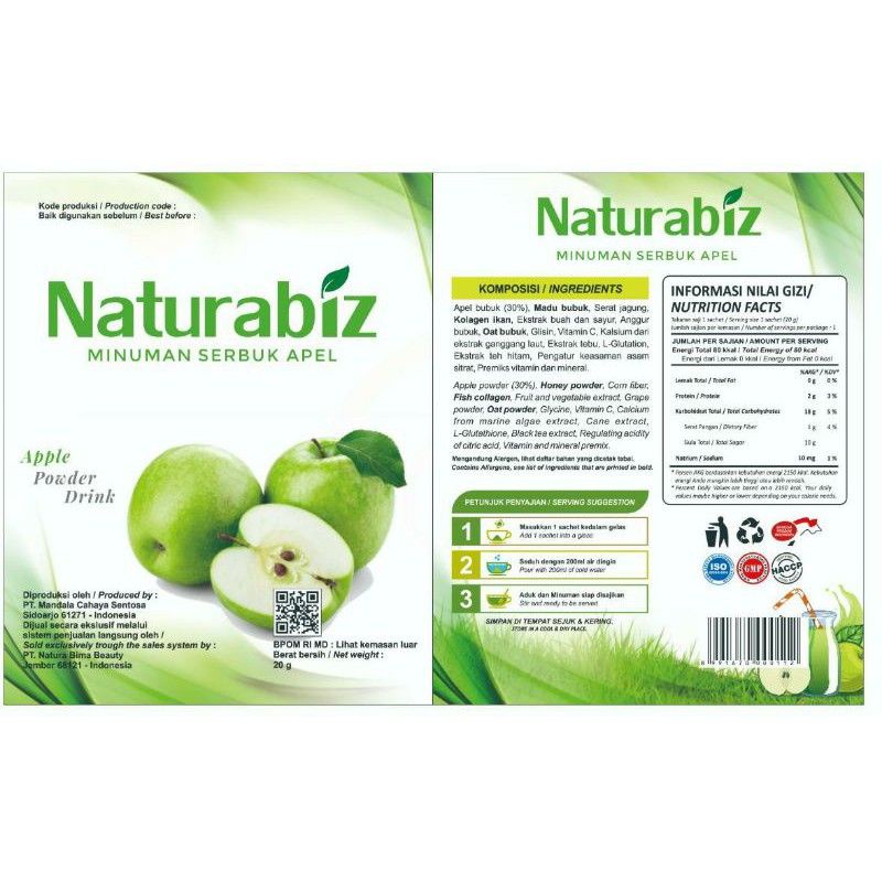 NATURABIZ / MINUMAN SERBUK APEL ORI 100% PER SACHET