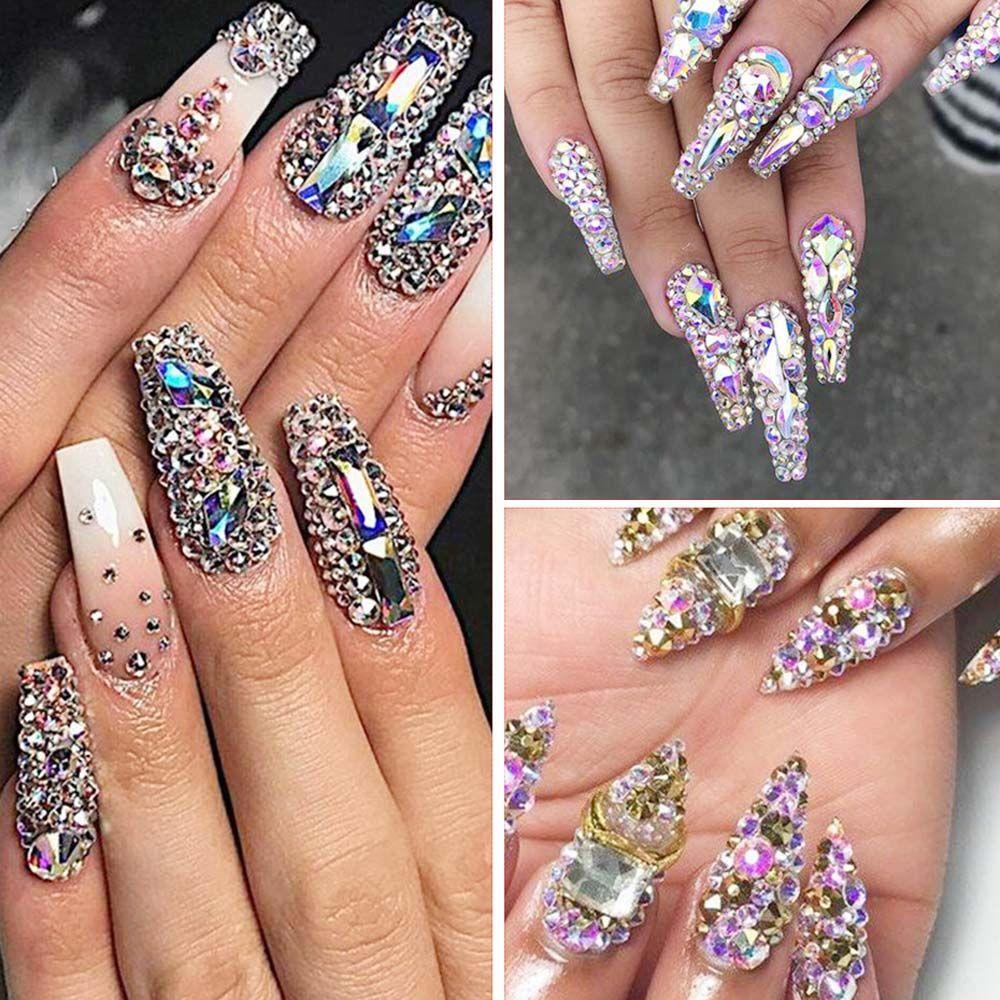 AUGUSTINA Agustina Nail Art Rhinestones Akrilik Berlian Tidak Teratur Manik-Manik Datar Kembali Perhiasan Kristal DIY Dekorasi Nail Art