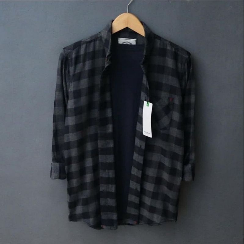 Distro Kemeja Flanel Terbaru Model Slim Navy Merah Biru Abu Hem Lengan Panjang Fashion Pria Murah