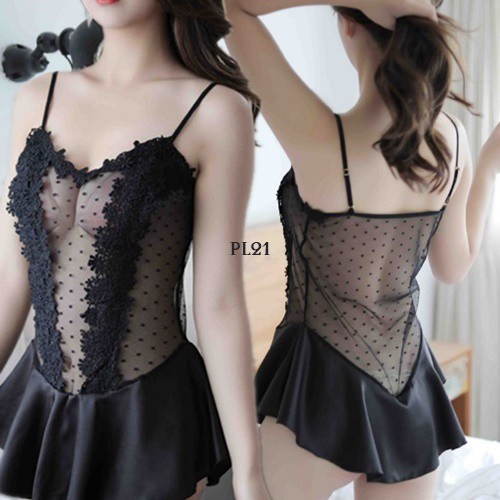 [SIAP KIRIM] BAJU TIDUR SEKSI NIGHTGOWN LINGERIE SEXY SLEEPWEAR LACE HITAM PL21