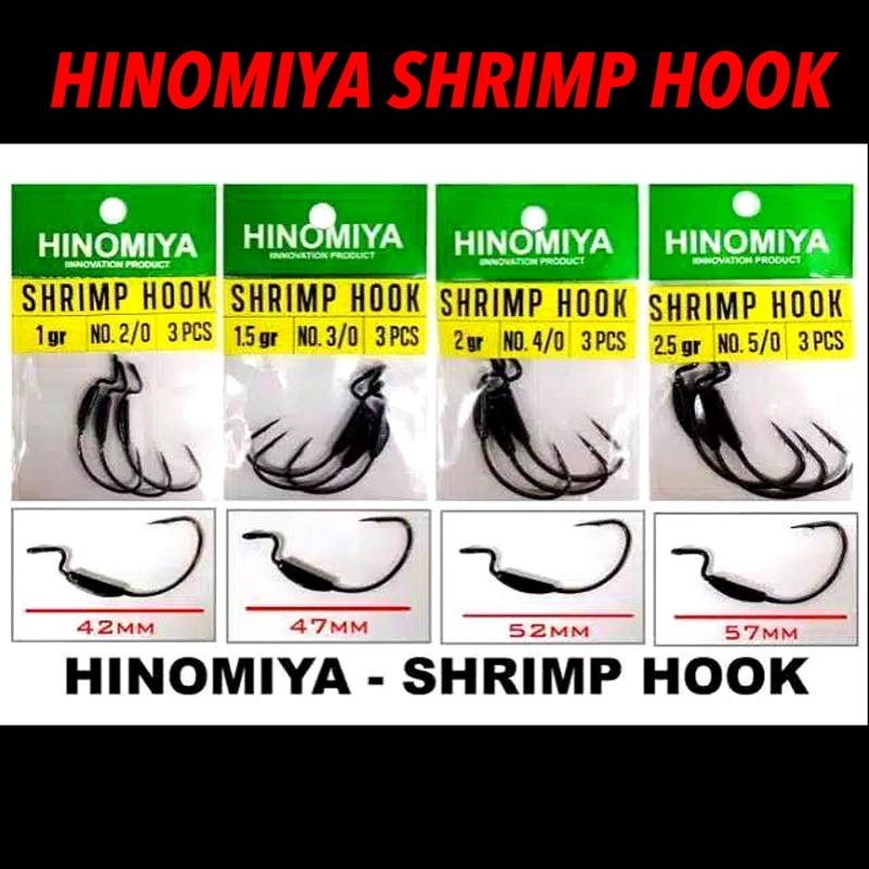 Worm Hook Shrimp Hook / Warm Hook Hinomiya isi 3 pcs Ready size 1gr, 1.5gr, 2gr