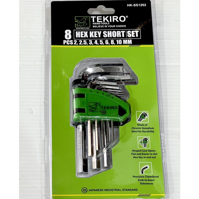 Kunci L Pendek CR-V Tebal Hexagonal Key Short TEKIRO SET 8 PCS 2-10mm