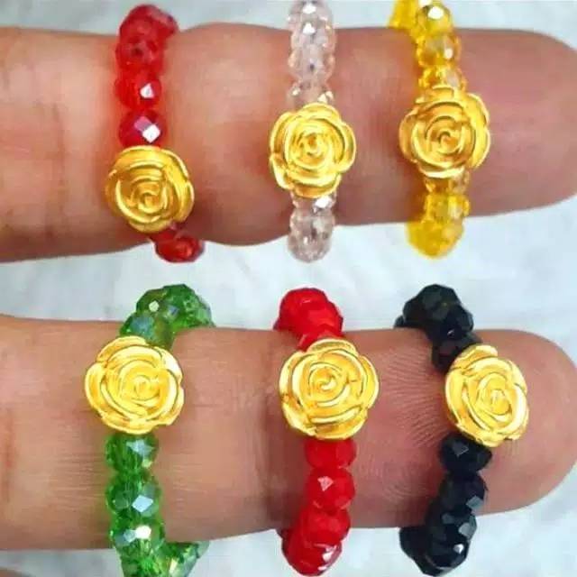 Cincin Charm Mawar Emas asli 24K Hongkong Import