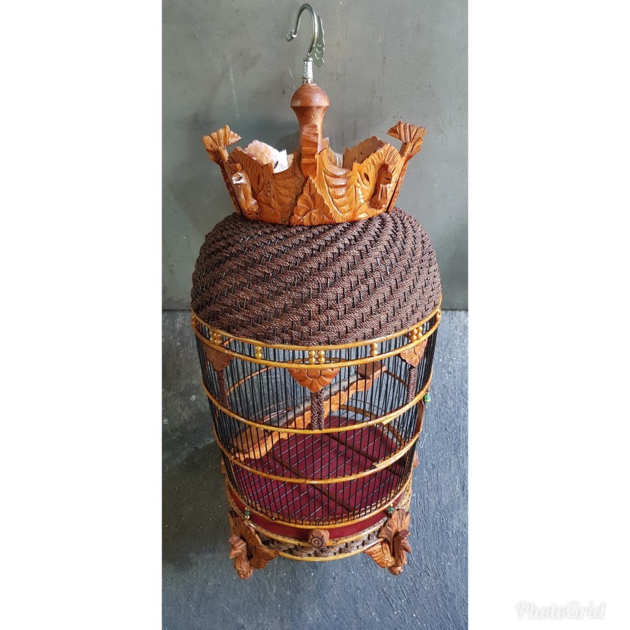 sangkar perkutut suroboyoan rajut mahkota ukir finishing
