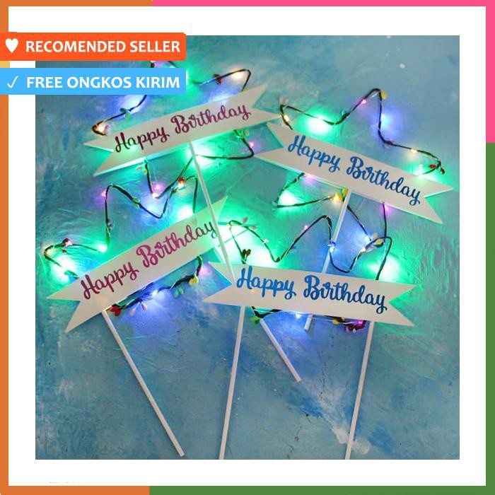 TOPPER CAKE TART KUE ULANG TAHUN LAMPU LED NYALA LIGHT