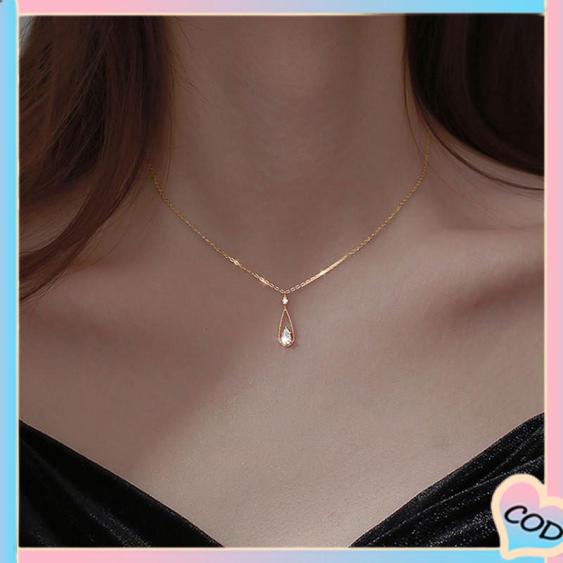 COD❤️ Fashion Indah Water Drop Zircon Kalung Wanita Sederhana Temperamen Rantai Klavikula-A.one