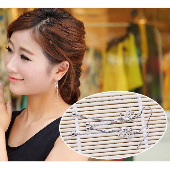 925 Perak Perempuan Anting-Anting Gaya Korea Rumbai Butterfly Garis Telinga Perhiasan