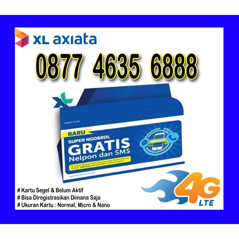 Nomor Cantik Perdana XL Axiata 4G LTE "0877 4635 6888"