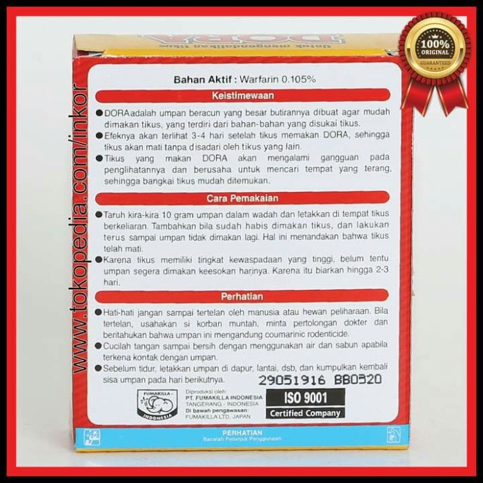 DORA PEMBASMI TIKUS PALING AMPUH - MENGUSIR TIKUS BESERTA KOLONINYA - RACUN TIKUS MATI KERING - DORA RACUN TIKUS 50GR - PEMBASMI TIKUS - DORA Racun Tikus Paling Ampuh Pembasmi Tikus Langsung Mati Kering Dan Tidak Bau Original paling Ampuh dari Fumakila