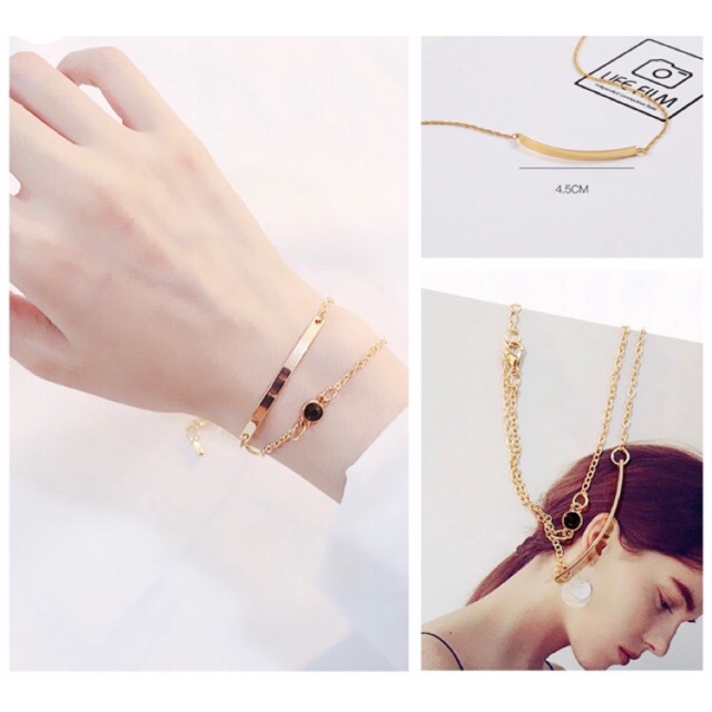 Gelang Wanita Elegant Gold Silver Bracelet Crystal Simple-2