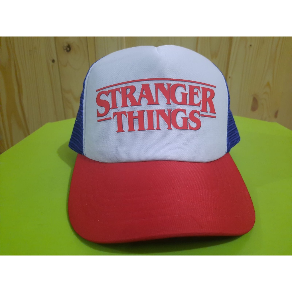 TOPI JARING / TRUCKER BIRU MERAH - STRANGER THINGS LOGO