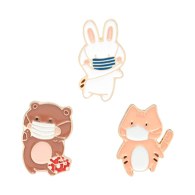 Bros Pin Enamel Desain Kartun Hewan Kucing Beruang Kelinci Untuk Hadiah Anak