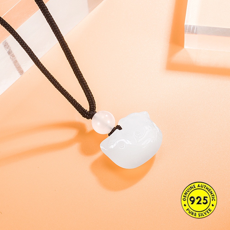 Kalung Tali Hitam Dengan Liontin Kucing Lucu Untuk Wanita