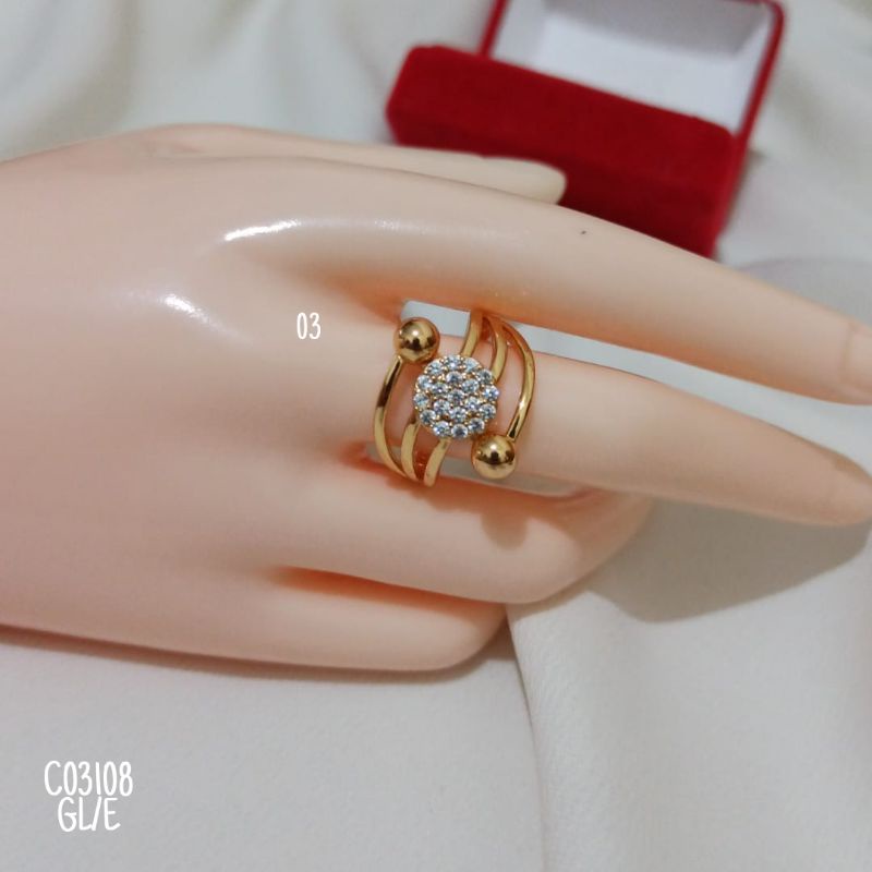 Cincin Fashion Rhodium Zircon Warna Gold C03108