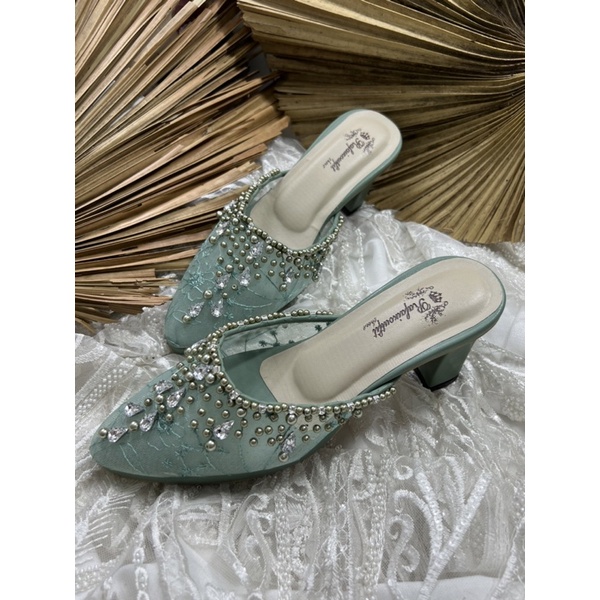 sepatu wedding Rafaizoutfit sintya sage green 7cm tahu