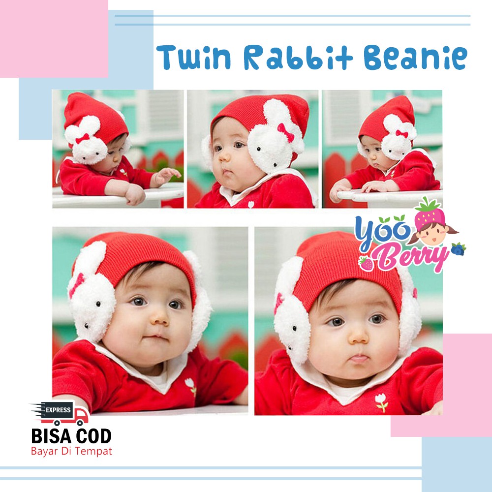 YooBerry Kupluk Bayi &amp; Anak Twin Rabbit Beanie Lucu Berry Mart