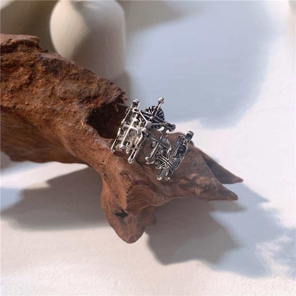 Agustina Wanita Cincin Geometris Hadiah Pesta Untuk Gadis Punk Cinta Dan Penebusan Salib Yesus Hip Hop Korea Jari Rings