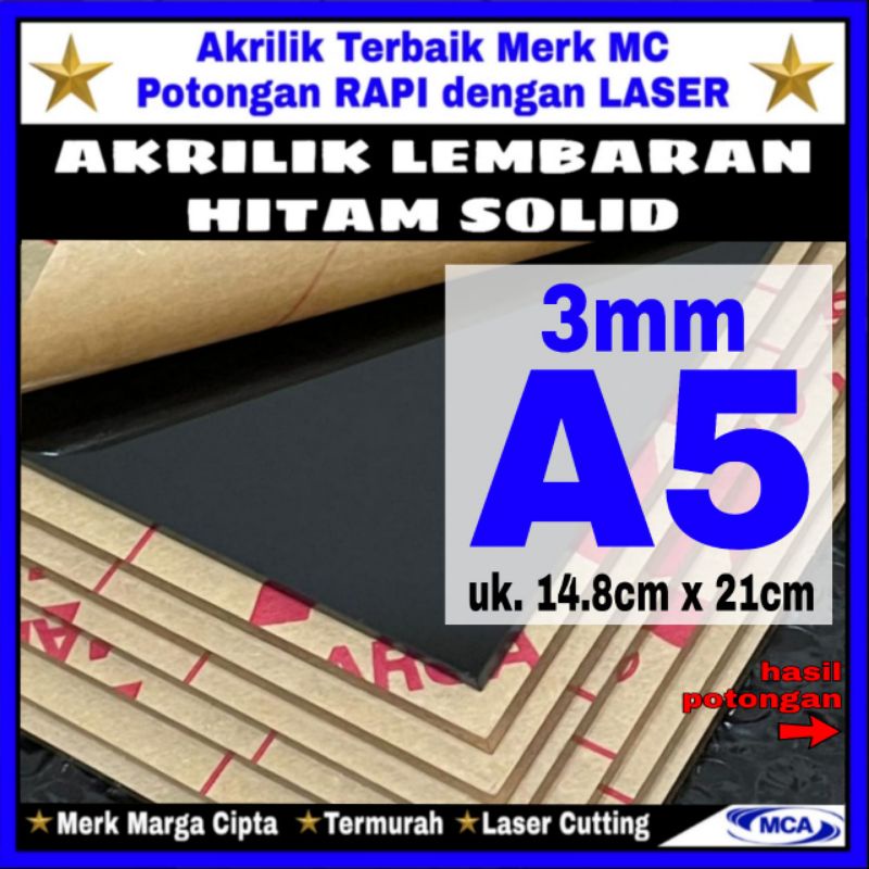 AKRILIK lembaran HITAM SOLID 3mm uk. A5 / Marga cipta / Acrylic