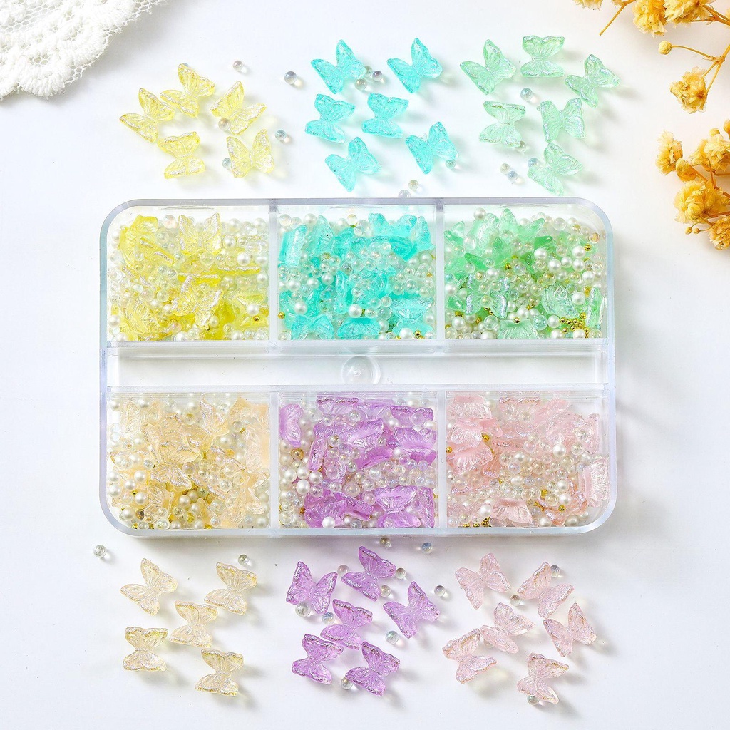 MXBEAUTY Kupu-kupu Kuku Perhiasan DIY Warna-Warni Gaya Jepang Nail Art Aksesoris Aurora Glitter Manicure DIY Dekorasi Kuku