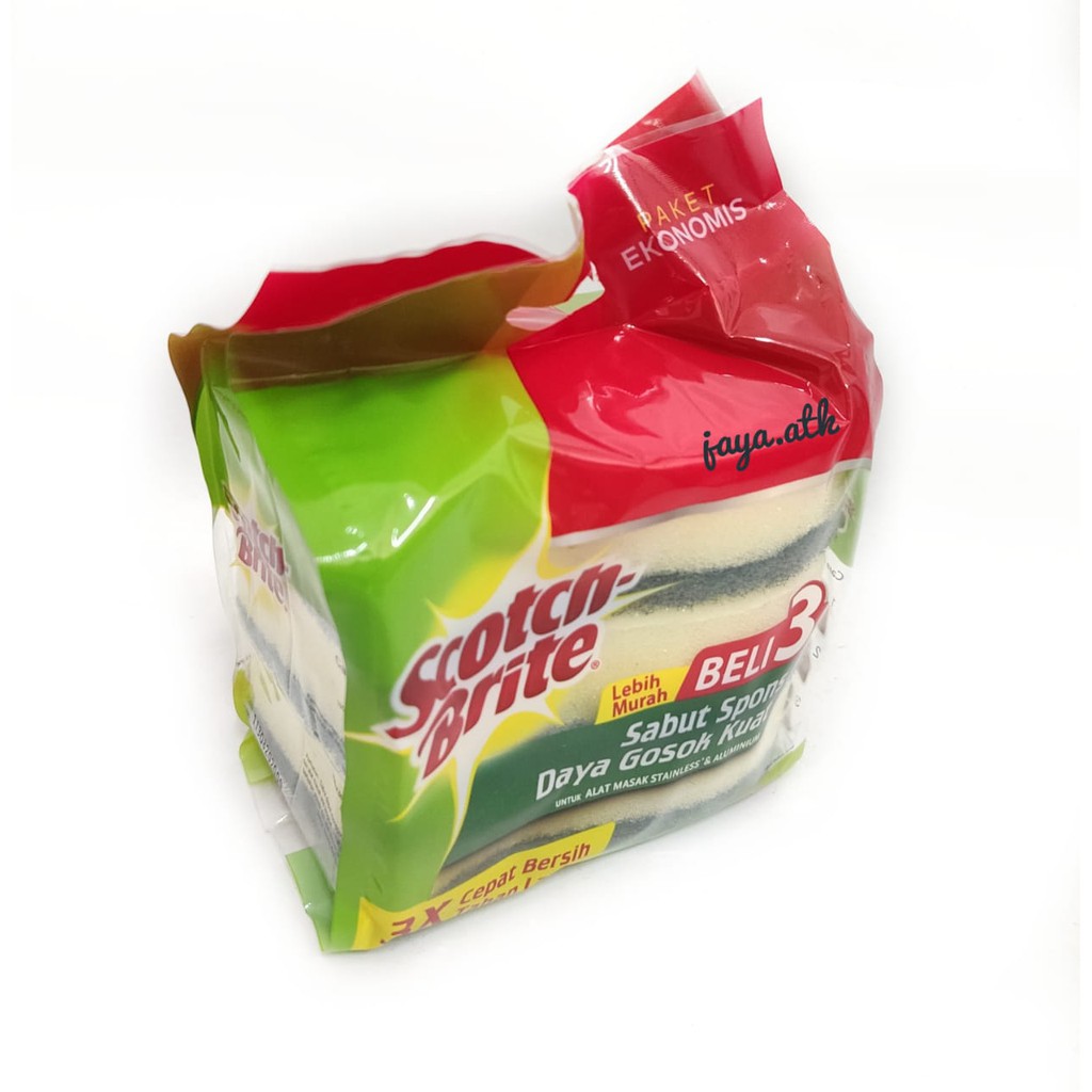 SPONS SABUT CUCI PIRING SCOTCH BRITE HIJAU ISI 3 ID-30P3 BUSA 3M SPONGE CUCI PIRING SET 3 ID30