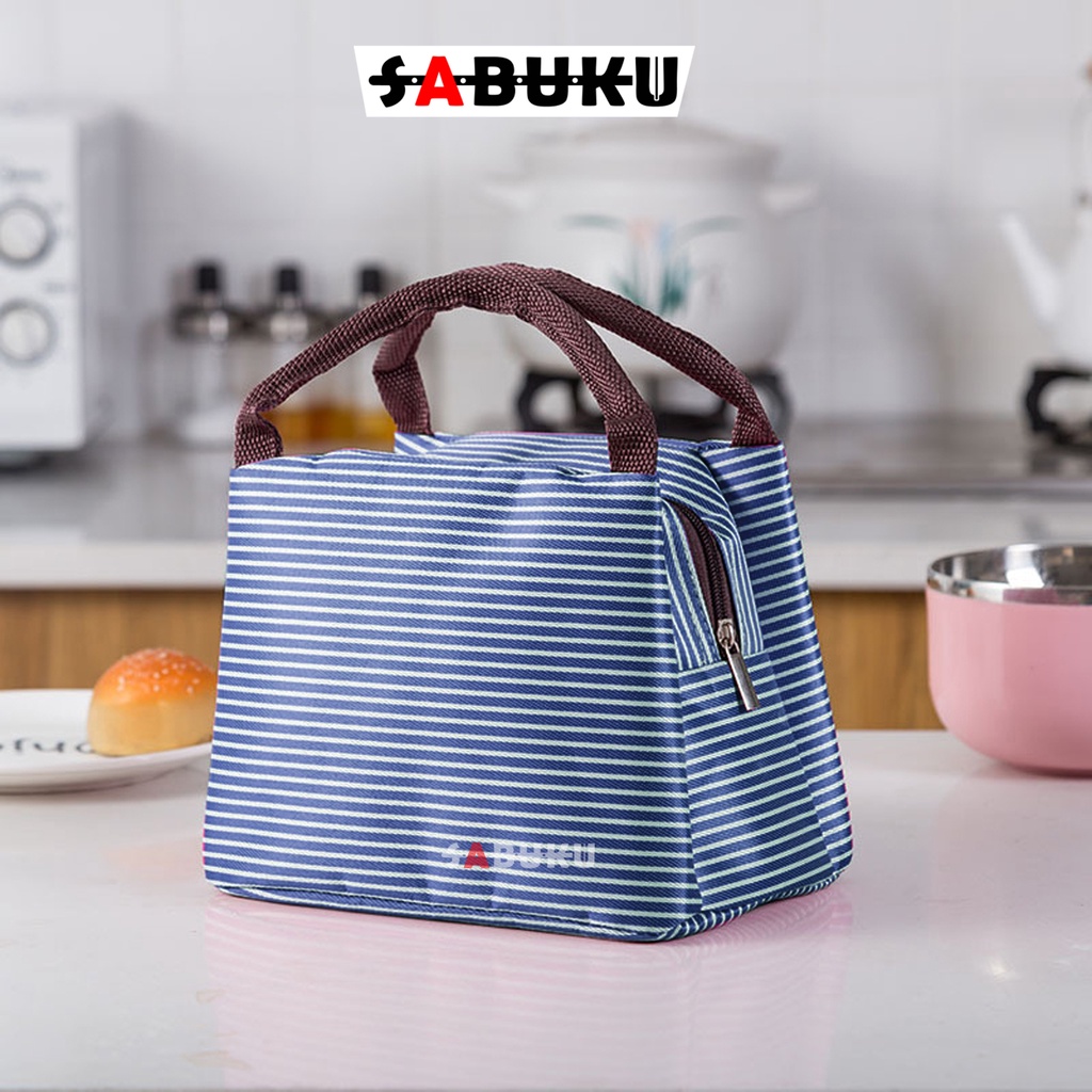 Tas Bekal Makan Model Resleting Cute Lunch Box Makanan Alumunium Kotak Makan Lunch Bag Kotak Stripe - 221