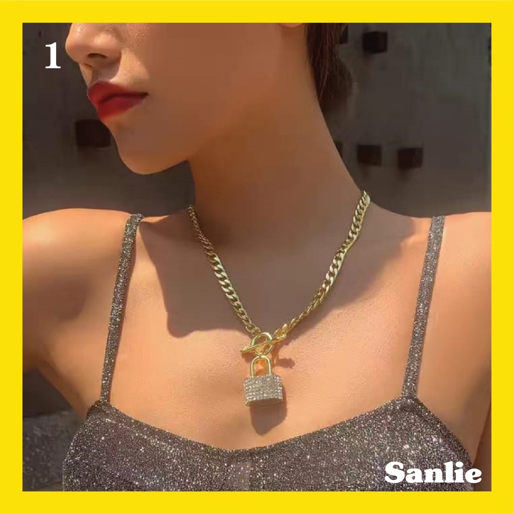 Sanlie Kalung Titanium Wanita Korea  Kalung Liontin Fashion Murah Model Gembok 1