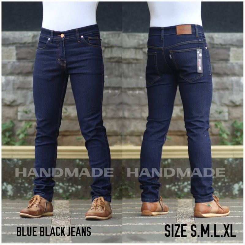 Celana Pria Jeans Bikers Polos Tanpa Sobek