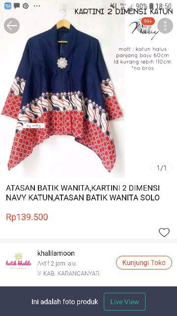 Atasan Batik Wanita,kartini 2 Dimensi Navy Katun,atasan Batik Wanita Solo