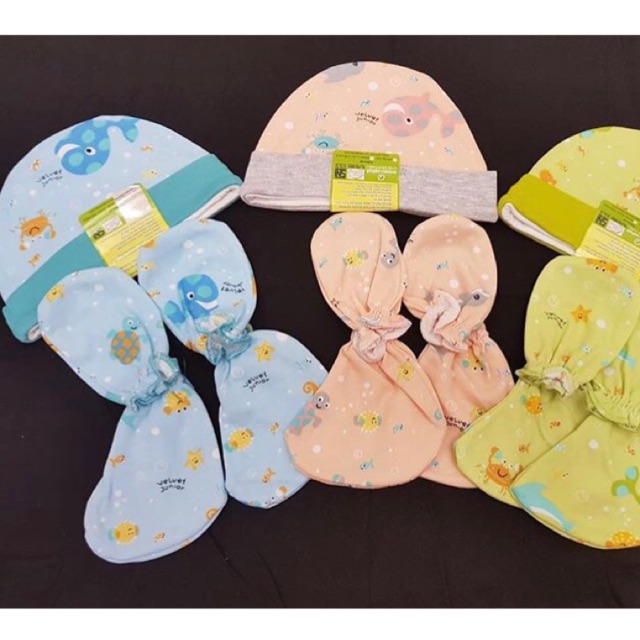 Topi bulat dan Sarung Tangan Kaki Ocean Velvet Junior