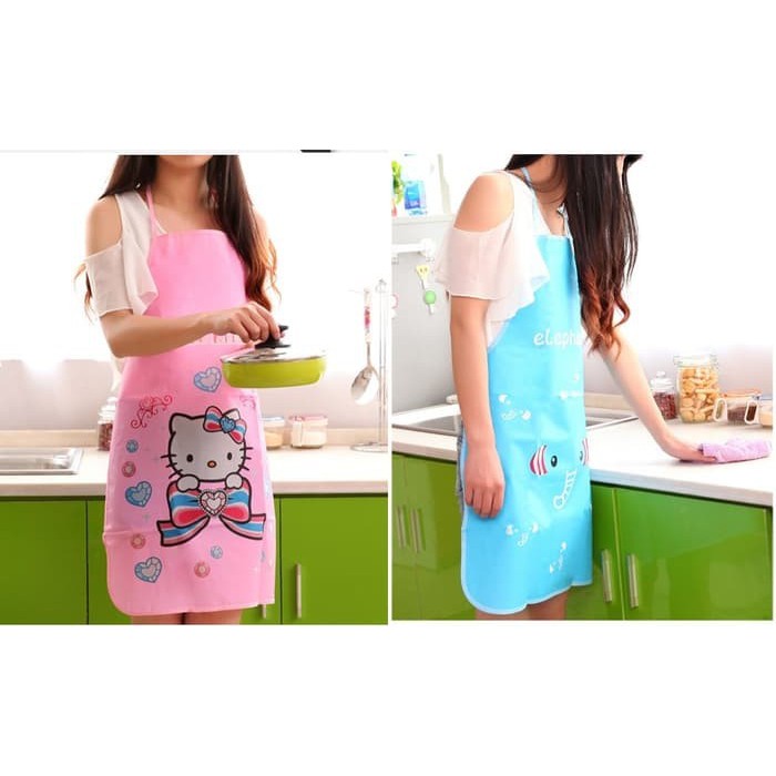 Celemek Masak Dapur Anti Air Minyak Motif Karakter Apron PVC - RANDOM