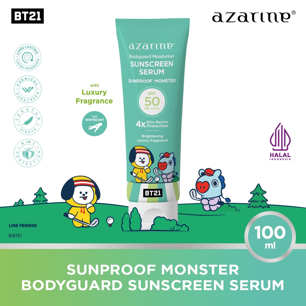 Azarine x BT21 Body Guard Moisturizer Sunscreen Serum SPF50 PA++++ 100ml/Body Saver Serum - Azarine Sunscreen BTS Halal Original BPOM