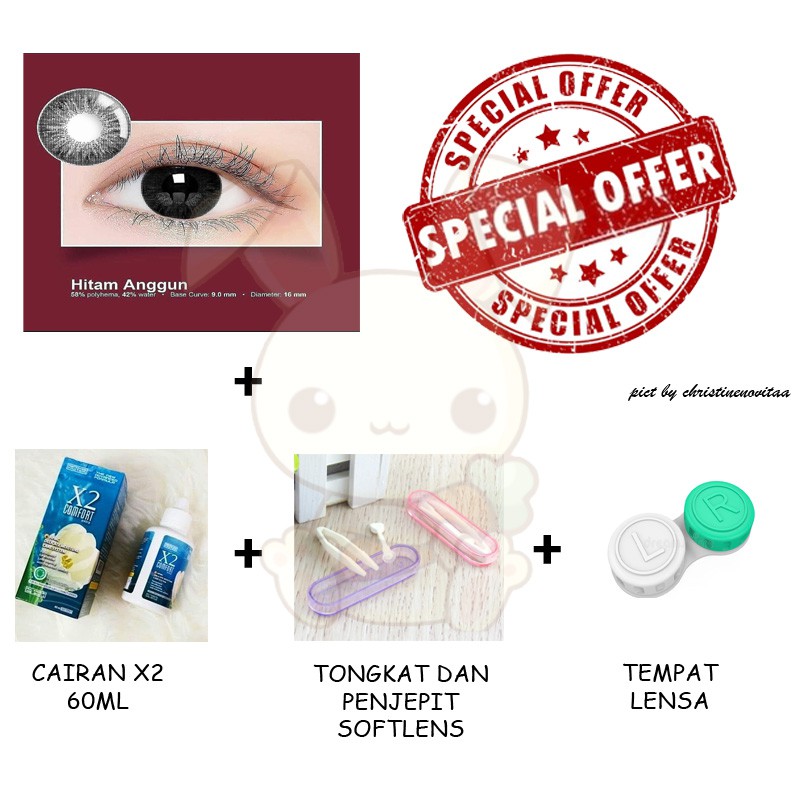 Paket Softlens X2 MAC ( MATA AKU CANTIK ) BIG EYES 16mm (Normal) + X2 60 ml + Penjepit / pinset