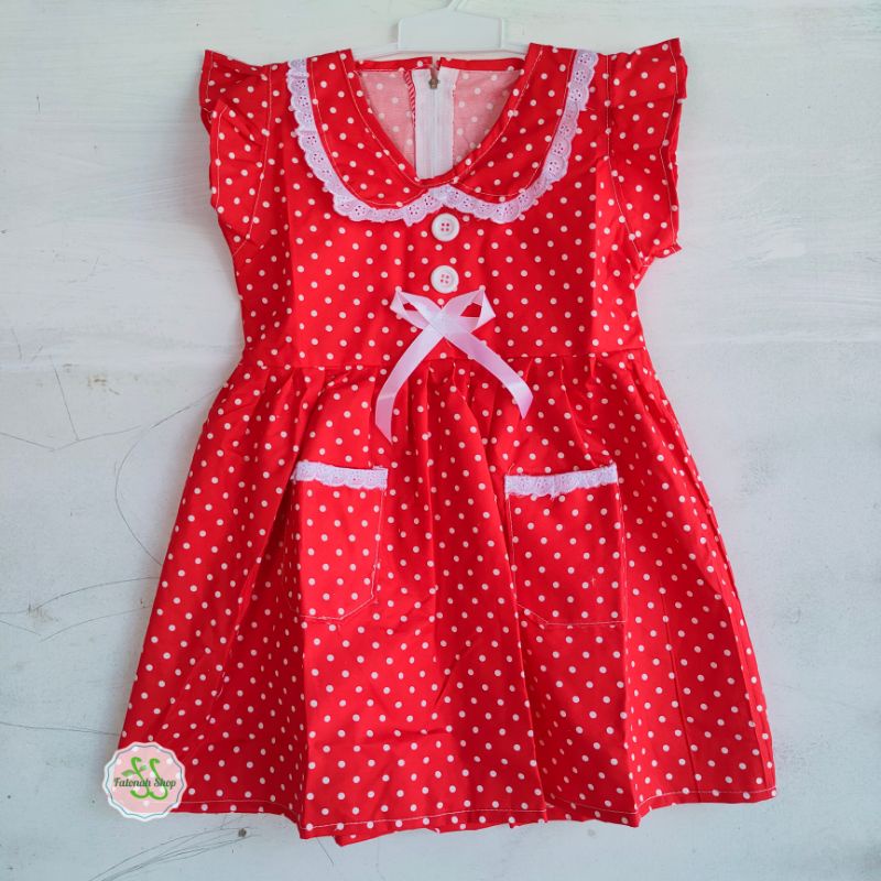 Dress anak 2 3 tahun polka saku dress katun anak cewek perempuan ( dress sailormoon POLKA )