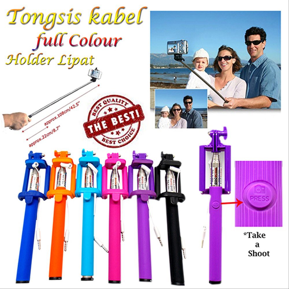 Tongsis Kabel Monopod Selfie Stick Lipat Portable Tongkat Plus Holder U