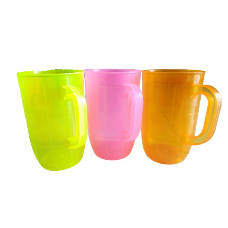 Gelas Plastik Gagang - Gelas Plastik 500 ml Murah Warna Warni Motif Random