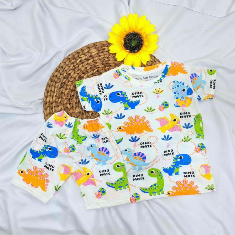 (Min 3pcs @35.000) Setelan kaos baju anak Boba Milk &amp; Dino